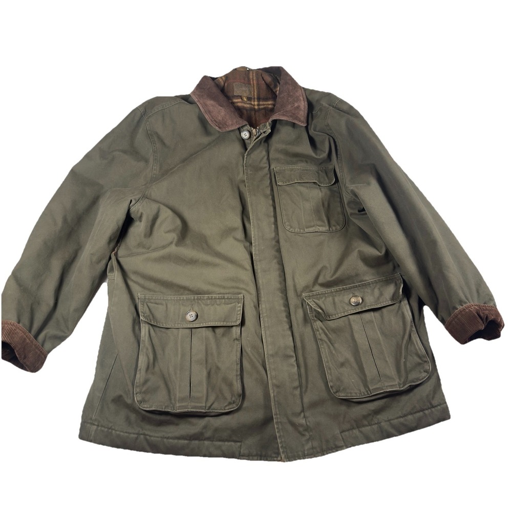 St Johns Bay Field Jacket Mens XL Olive Plaid Lined Hunting‎ Barn/ Chore Jacket - Picture 2 of 13